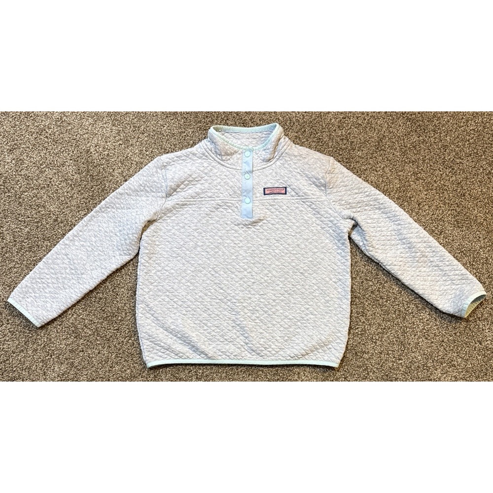 Vineyard Vines Kids Gray Quilted Snap Pullover Sweatshirt Size XL 16 Gorpcore